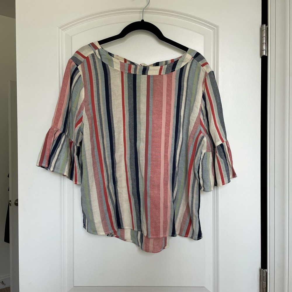 Mid-length sleeved stripped top, colorful